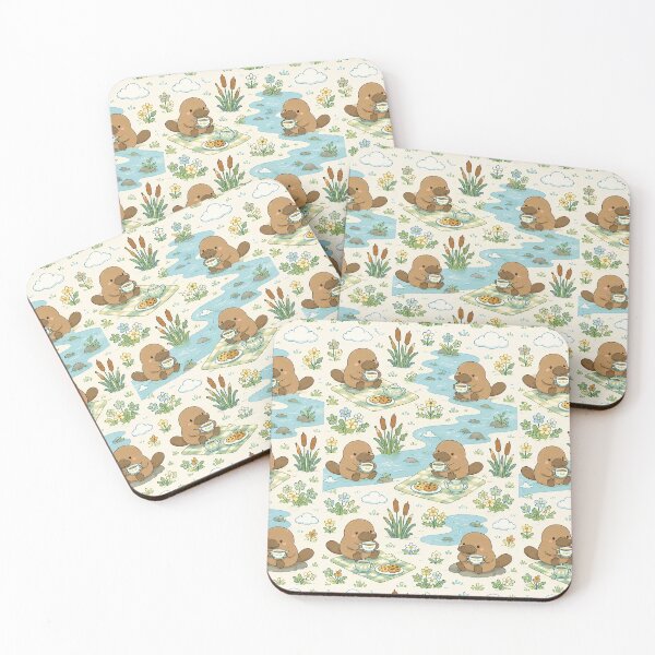 Item preview, Cute Kawaii Platypus Spring River Tea Pattern designed and sold by Soft Berry Studio.