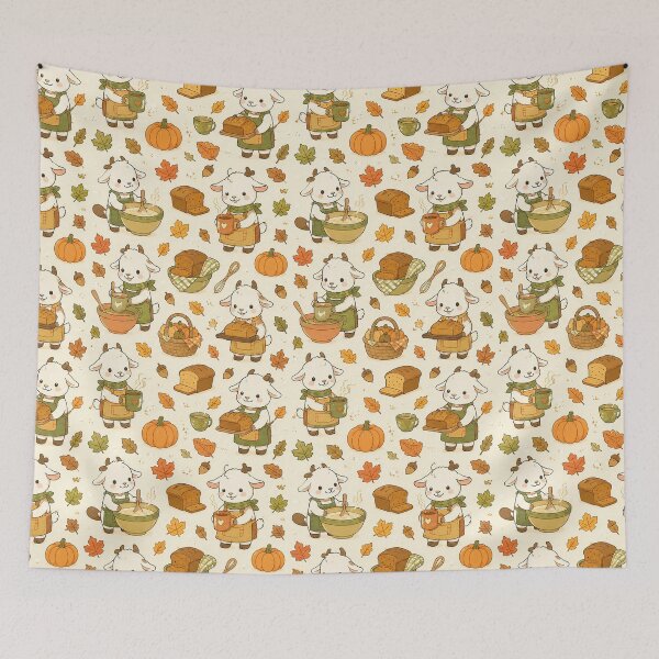 Item preview, Cute Kawaii Goat Autumn Pumpkin Bread Pattern designed and sold by Soft Berry Studio.