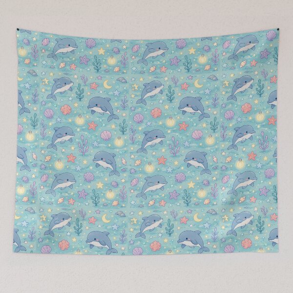 Item preview, Cute Kawaii Dolphin Summer Starry Lagoon Pattern designed and sold by Soft Berry Studio.