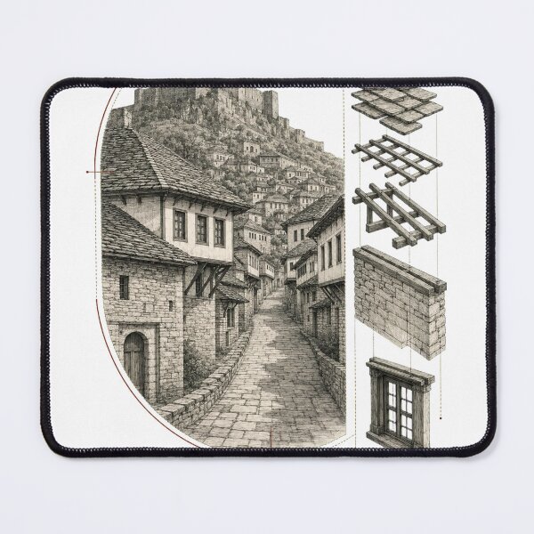 Item preview, Gjirokastër Albania Architectural Line Art designed and sold by NorthPeak Studio.
