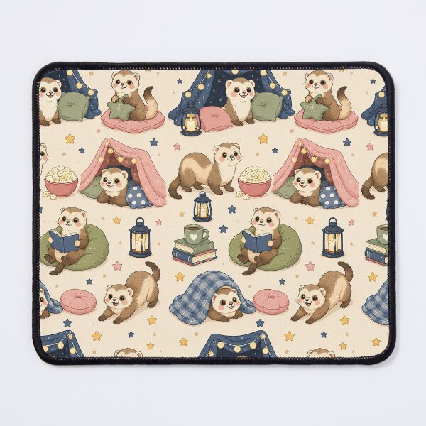 Item preview, Cute Kawaii Ferret Cozy Blanket Fort Pattern designed and sold by Soft Berry Studio.