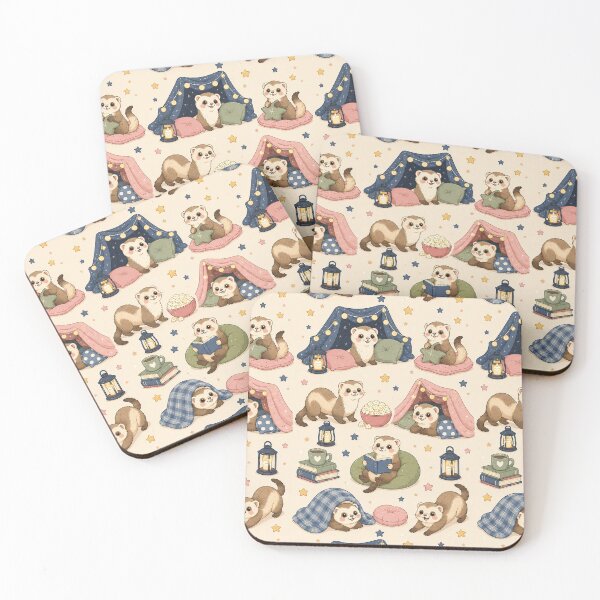 Item preview, Cute Kawaii Ferret Cozy Blanket Fort Pattern designed and sold by Soft Berry Studio.