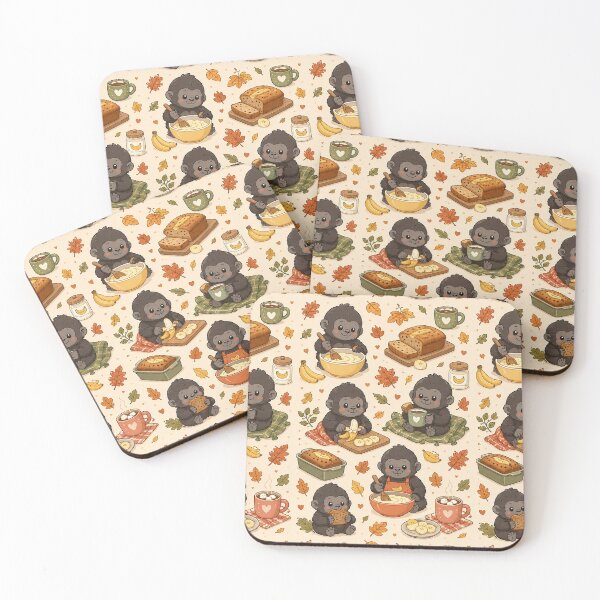 Item preview, Cute Kawaii Baby Gorilla Autumn Banana Bread Pattern designed and sold by Soft Berry Studio.