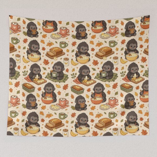 Item preview, Cute Kawaii Baby Gorilla Autumn Banana Bread Pattern designed and sold by Soft Berry Studio.