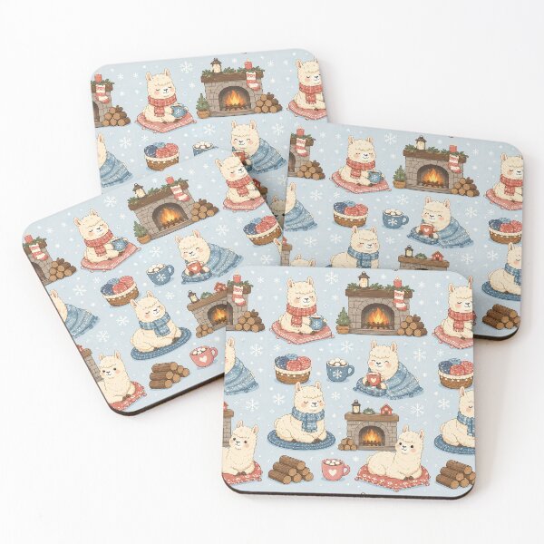 Item preview, Cute Kawaii Llama Winter Fireplace Pattern designed and sold by Soft Berry Studio.