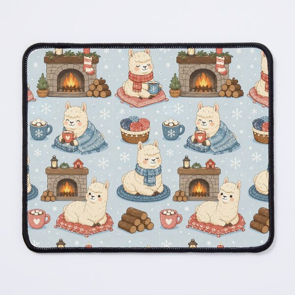 Item preview, Cute Kawaii Llama Winter Fireplace Pattern designed and sold by Soft Berry Studio.