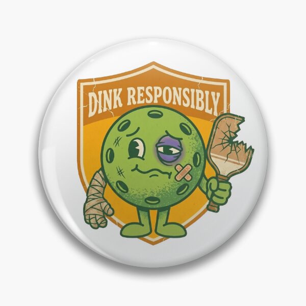 Item preview, Dink Responsibly Funny Retro Pickleball Mascot Badge designed and sold by randaper.