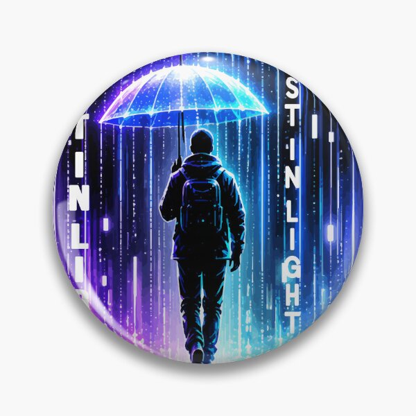 Item preview, Lost In Light Cyberpunk Man with Glowing Umbrella Walking in Rain Neon Streetwear Vector T-Shirt Design designed and sold by Rabu10.