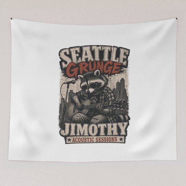 Item preview, JIMOTHY Seattle Grunge Acoustic Sessions - Funny Musician Raccoon designed and sold by Uglyandcute.