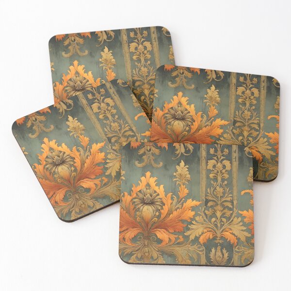 Item preview, Fiery Flowers Copper Patina Damask Design designed and sold by Tammy Winand Arts.