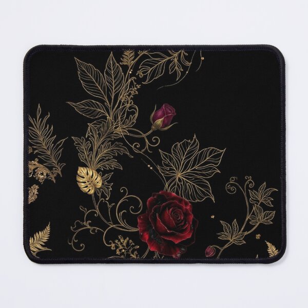 Item preview, Dark Red Roses with Gold Botanical Linework designed and sold by WitchyBotanicaArt.