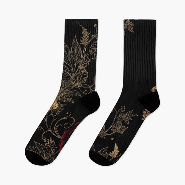 Item preview, Dark Red Roses with Gold Botanical Linework designed and sold by WitchyBotanicaArt.