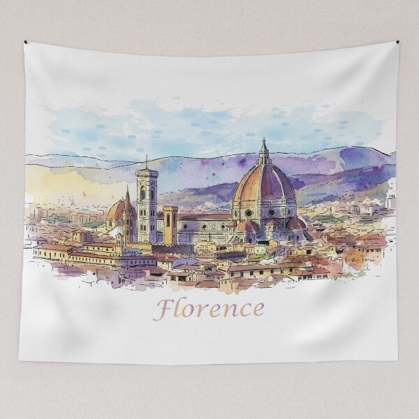 Item preview, Florence Italy Watercolor Duomo Skyline Art designed and sold by NareArt.