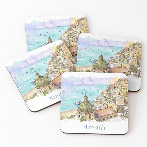 Item preview, Amalfi Coast Italy Watercolor Coastal View Art designed and sold by NareArt.
