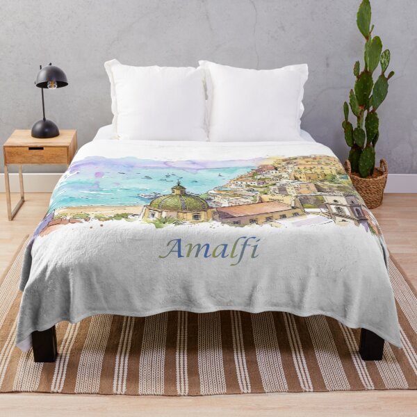Item preview, Amalfi Coast Italy Watercolor Coastal View Art designed and sold by NareArt.