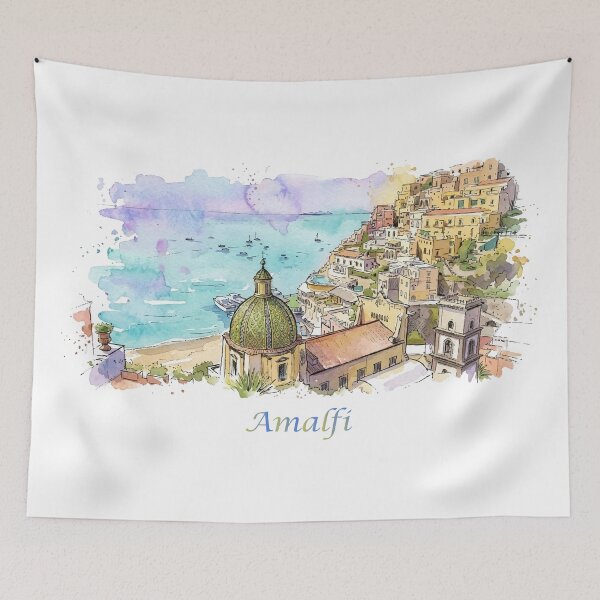 Item preview, Amalfi Coast Italy Watercolor Coastal View Art designed and sold by NareArt.