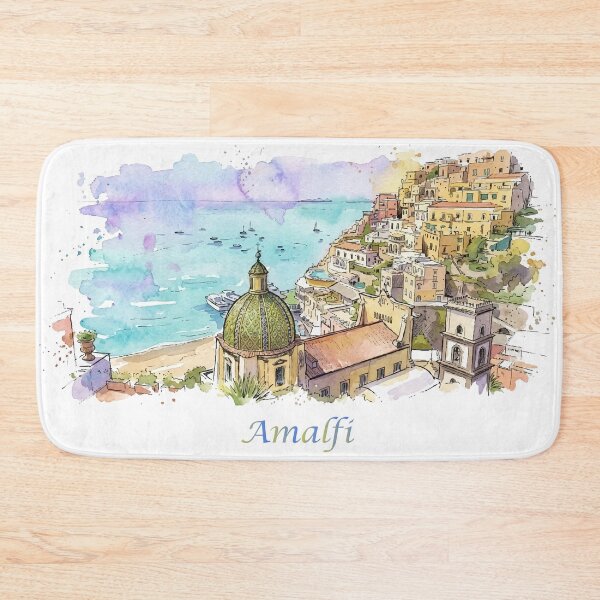 Item preview, Amalfi Coast Italy Watercolor Coastal View Art designed and sold by NareArt.