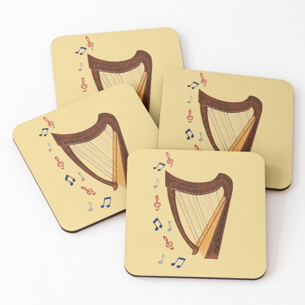 Item preview, Celtic Harp Illustration with Musical Notes designed and sold by JessouArt.