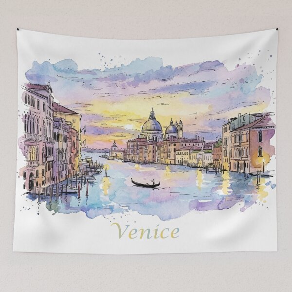 Item preview, Venice Grand Canal Sunset Watercolor Travel Art designed and sold by NareArt.