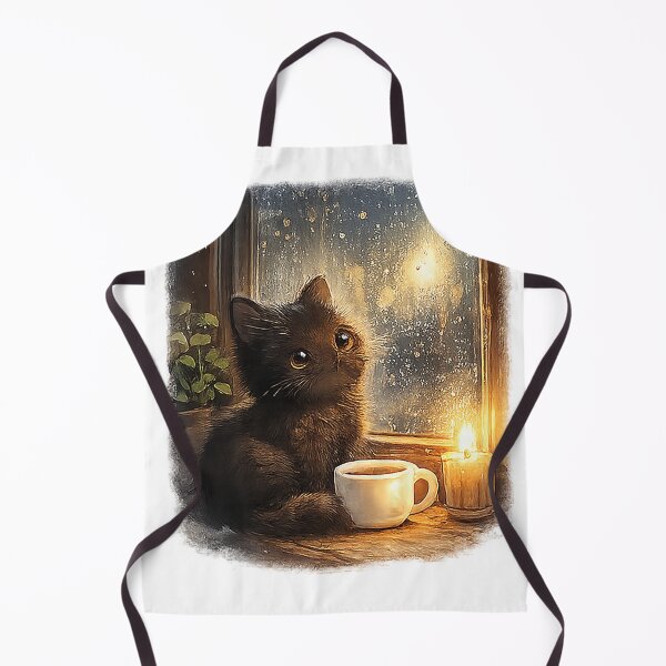 Item preview, Rainy Day Kitten Sticker | Cozy Black Cat Watching the Rain with Coffee designed and sold by Sara-Ai.