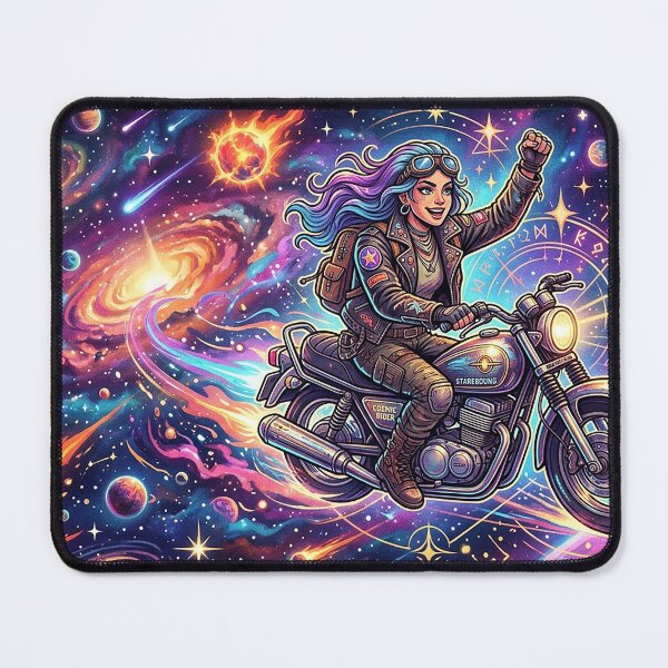 Item preview, Cosmic Rider Through the Neon Galaxy | Space Adventure Motorcycle Fantasy designed and sold by cannsuh.