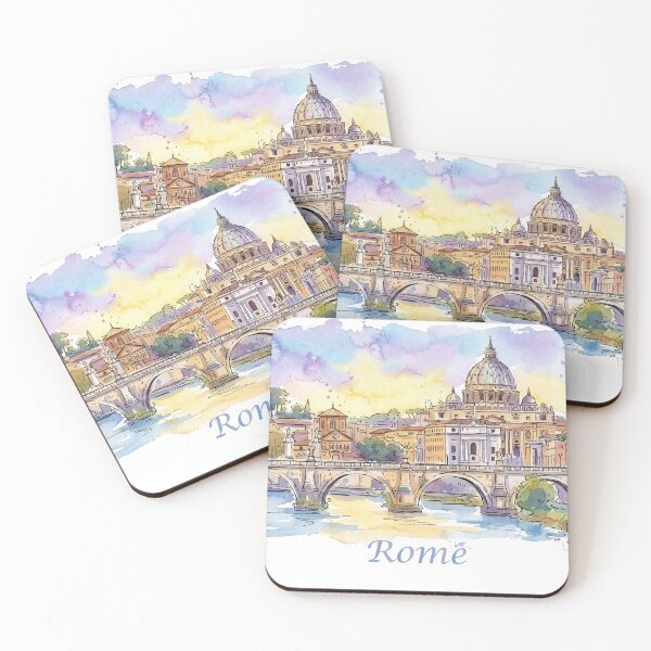 Item preview, Rome Italy Vatican and Bridge Watercolor Travel Art designed and sold by NareArt.
