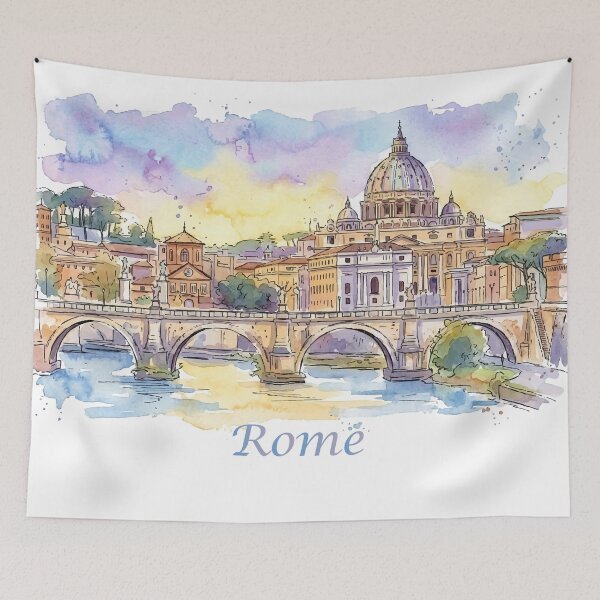 Item preview, Rome Italy Vatican and Bridge Watercolor Travel Art designed and sold by NareArt.