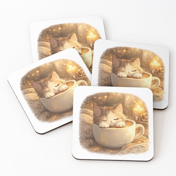 Item preview, Sleeping Kitten in Coffee Cup Sticker | Cute Cozy Cat Kawaii Illustration designed and sold by Sara-Ai.