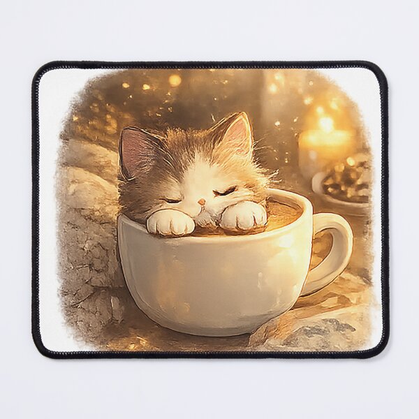 Item preview, Sleeping Kitten in Coffee Cup Sticker | Cute Cozy Cat Kawaii Illustration designed and sold by Sara-Ai.