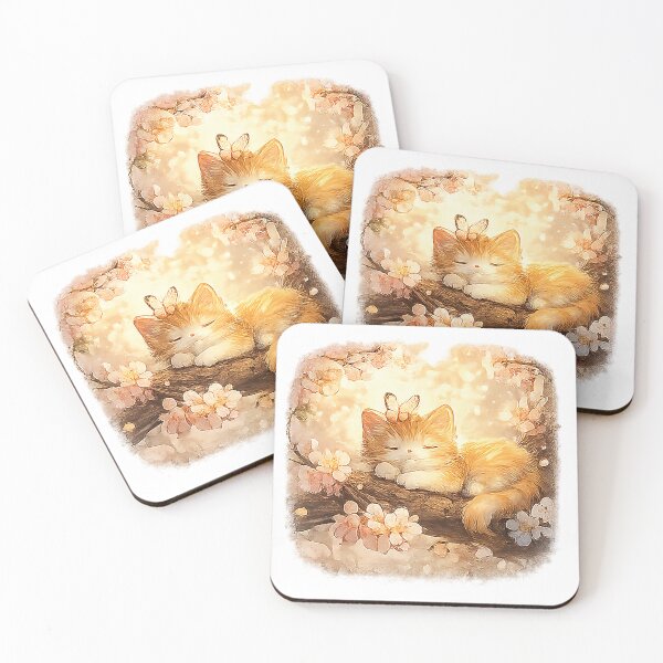Item preview, Sleeping Kitten Under Cherry Blossoms Sticker | Cute Spring Cat Illustration designed and sold by Sara-Ai.