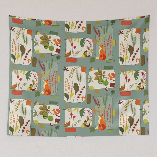 Item preview, Autumn Wildlife Botanical Geometric Rectangle Pattern with Fox designed and sold by Vibria Pattern Studio.