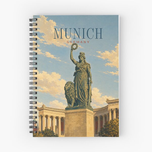 Item preview, Munich Germany Retro Travel Poster – Bavaria Statue and Ruhmeshalle Wall Art designed and sold by PopChaosStudio.
