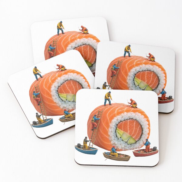 Item preview, Tiny Workers Building Giant Salmon Sushi designed and sold by Rob Hopper | RoboRob001.