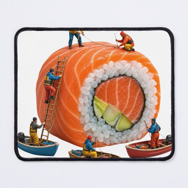 Item preview, Tiny Workers Building Giant Salmon Sushi designed and sold by Rob Hopper | RoboRob001.