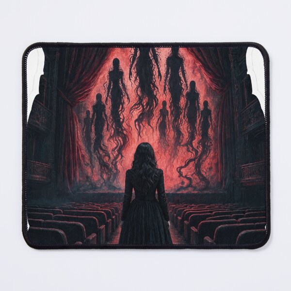 Item preview, Woman standing before theater stage with ghostly figures as PNG cutout designed and sold by Creative88Art.