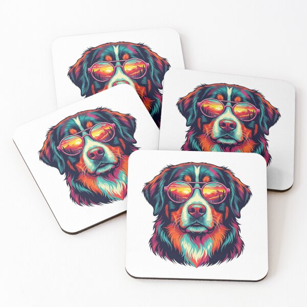 Item preview, Cool Bernese Mountain Dog Wearing Sunset Reflection Sunglasses designed and sold by raedattia.