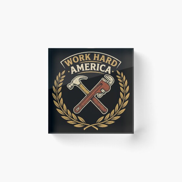 Item preview, Work Hard America Crossed Hammer Pipe Wrench Labor Day designed and sold by TeNovaStudio.