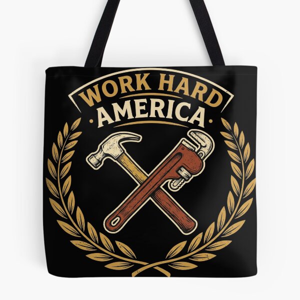 Item preview, Work Hard America Crossed Hammer Pipe Wrench Labor Day designed and sold by TeNovaStudio.