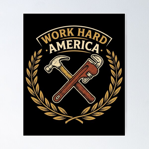 Item preview, Work Hard America Crossed Hammer Pipe Wrench Labor Day designed and sold by TeNovaStudio.