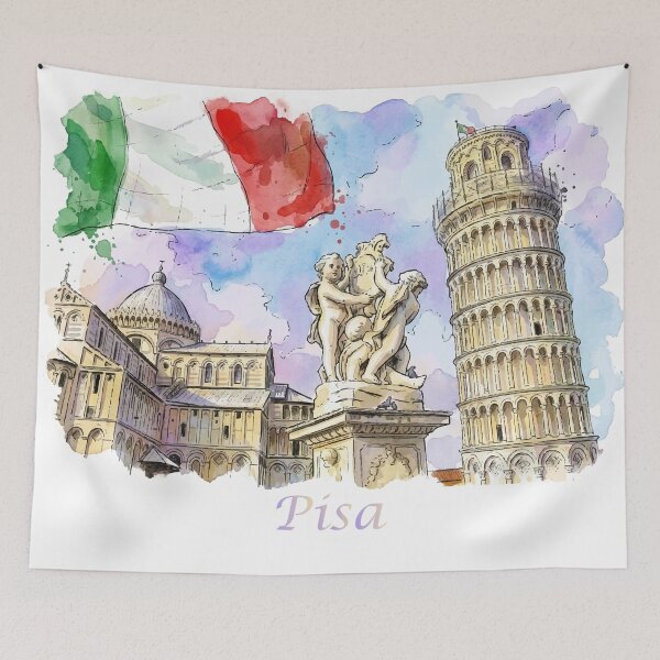 Item preview, Pisa Italy Leaning Tower and Cathedral Watercolor Art designed and sold by NareArt.