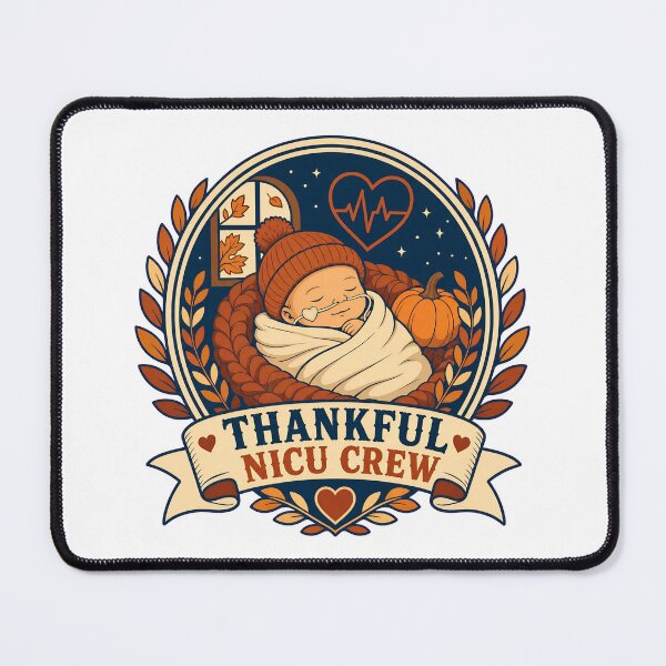 Item preview, Thankful NICU Crew Thanksgiving Neonatal Nurse Badge designed and sold by Freshloop Studio | Whimsical Vintage Art.