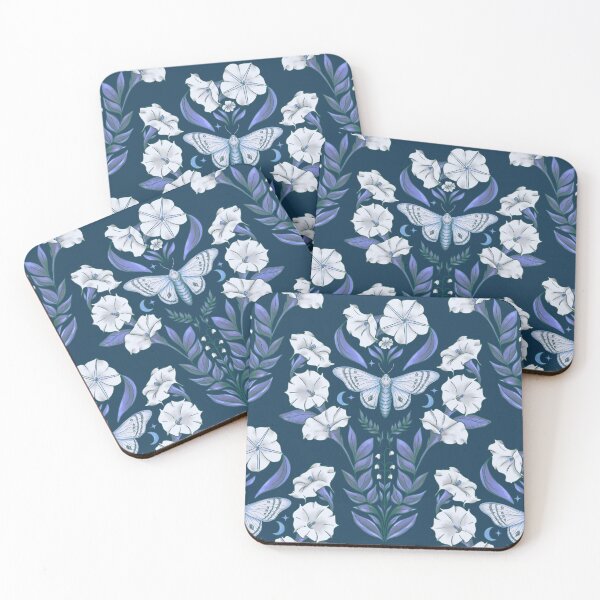 Item preview, Moonflower and Moth Whimsigoth Damask Pattern designed and sold by WonderAndWhim.