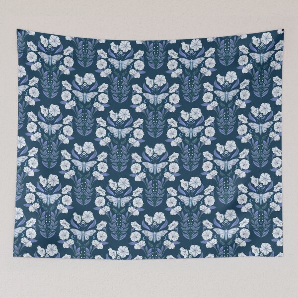 Item preview, Moonflower and Moth Whimsigoth Damask Pattern designed and sold by WonderAndWhim.
