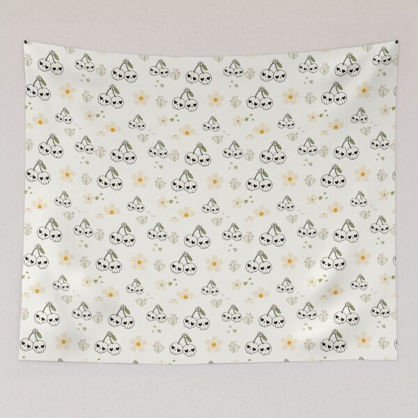 Item preview, Pastel Skull Cherry Seamless Pattern - Cute Cottagecore Daisy Skull Vector Art designed and sold by GrimNest.