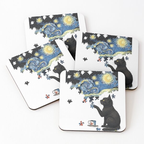Item preview, Starry Night Puzzle Cat – Van Gogh Inspired Black Cat Jigsaw Art Design designed and sold by BlackCat Vibe.