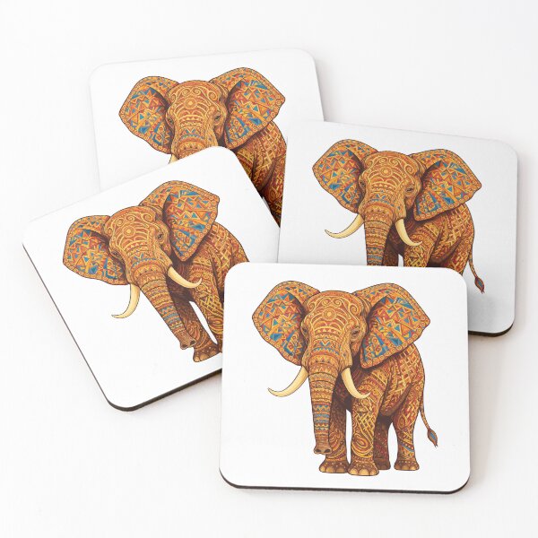 Item preview, African elephant decorated with tribal geometric patterns designed and sold by DVerse Studio.