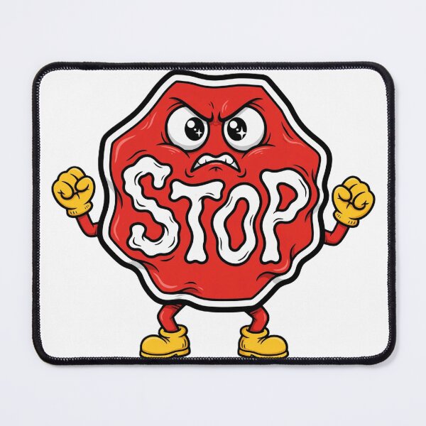 Item preview, STOP! Funny Angry Wobbly Cartoon Stop Sign Character designed and sold by Surviving Monday Club.