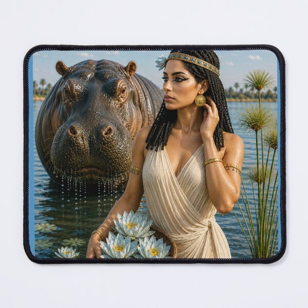 Item preview, Ancient Egyptian Girl gathering Blue Lotus with Hippo in Nile designed and sold by TuyaArts.