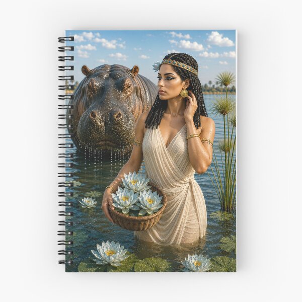 Item preview, Ancient Egyptian Girl gathering Blue Lotus with Hippo in Nile designed and sold by TuyaArts.