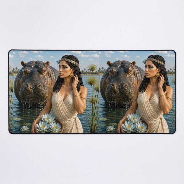 Item preview, Ancient Egyptian Girl gathering Blue Lotus with Hippo in Nile designed and sold by TuyaArts.